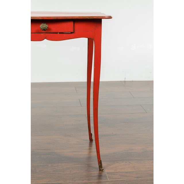 French 1820s Restauration Period Red Side Table with Serpentine Top and Drawer For Sale - Image 10 of 12