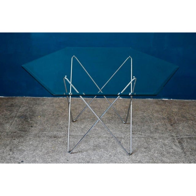 Metal Vintage Table with Eiffel Legs and Hexagonal Top in Beveled Glass, 1980s For Sale - Image 7 of 17