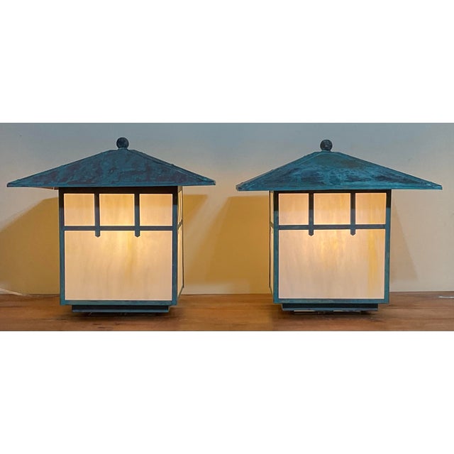 Stunning Pair of Artisan Copper & Slag Glass Mission/Arts & Crafts Table Lamps For Sale - Image 4 of 18