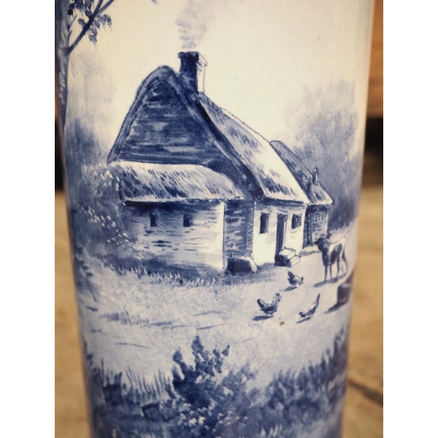 Pair of Early 1900’s Cobalt Blue and White Cylinder Form Vases From Holland For Sale - Image 4 of 13