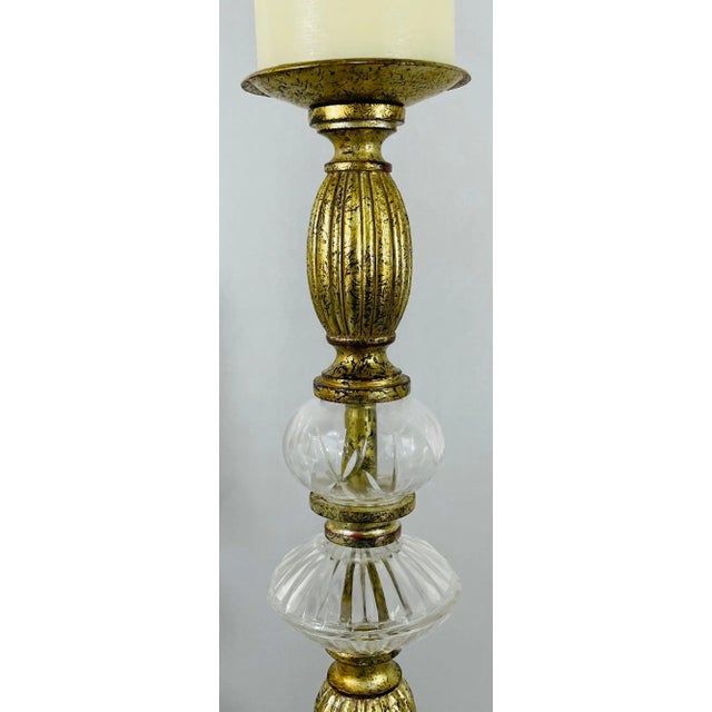 Metal Italian Rococo Style Gilt Metal and Cut Glass Candle Holder, a Pair For Sale - Image 7 of 11