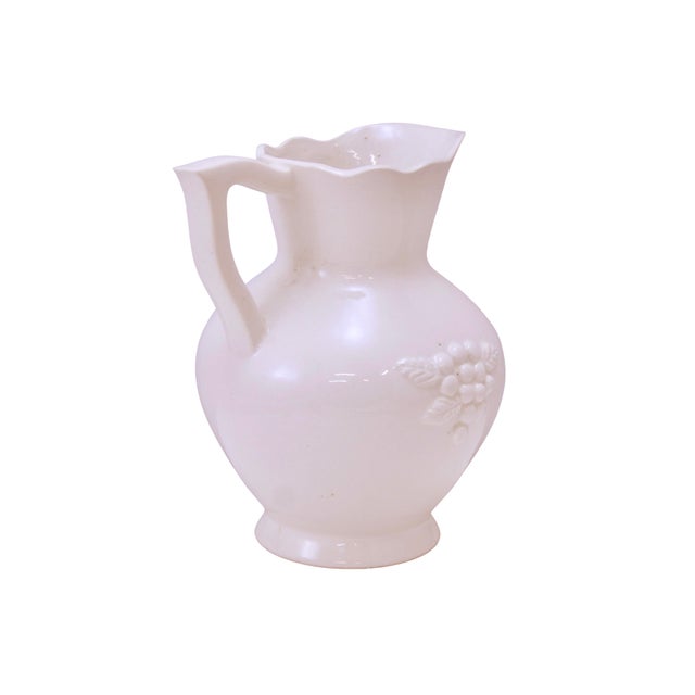 Farmhouse Grape Leaf Ivory Ceramic Pitcher Vase For Sale - Image 3 of 7