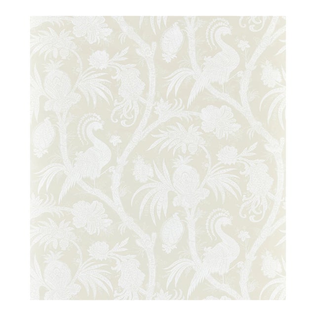 Sample - The House of Scalamandré Balinese Peacock Wallcovering, Alabaster For Sale