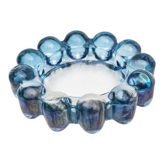 Vintage 1960's Blue Glass Bubble Bowl For Sale