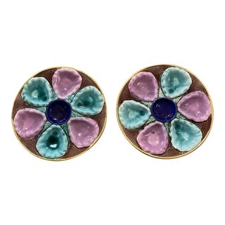 Antique Majolica Oyster Plates - a Pair For Sale