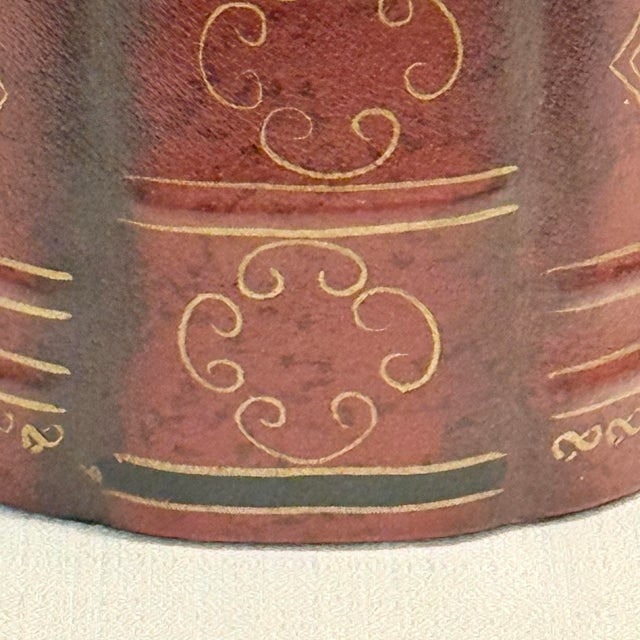 Dorothy Draper Vintage Faux Leather Trompe l'Oeil Book Spine Wastebasket - Maitland-Smith Style For Sale - Image 4 of 9