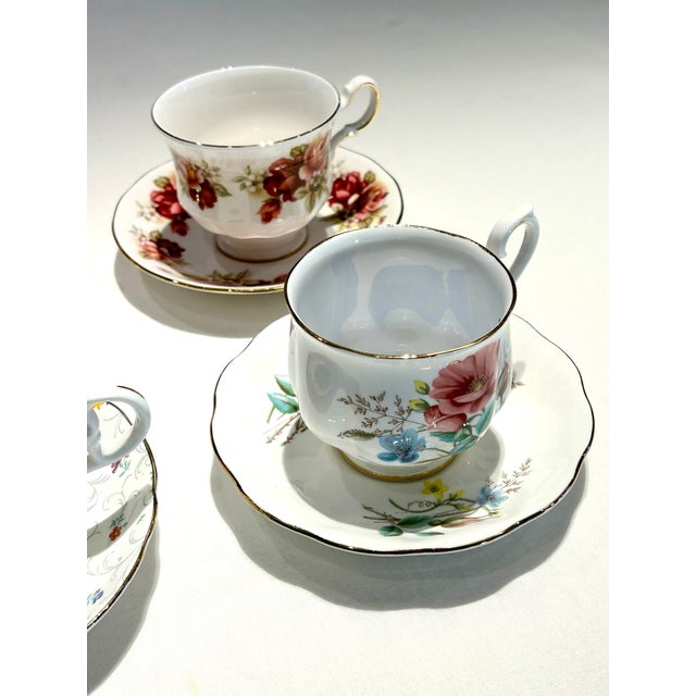 1960s Vintage Fine China Tea Cups and Saucers & 2 Sets Cream and Sugar - 6 pcs For Sale - Image 5 of 17