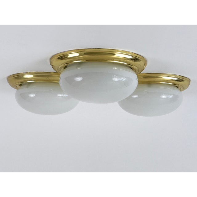 1970s Vintage Brass and Opaline Glass Flush Mount, Germany, 1970 For Sale - Image 5 of 18