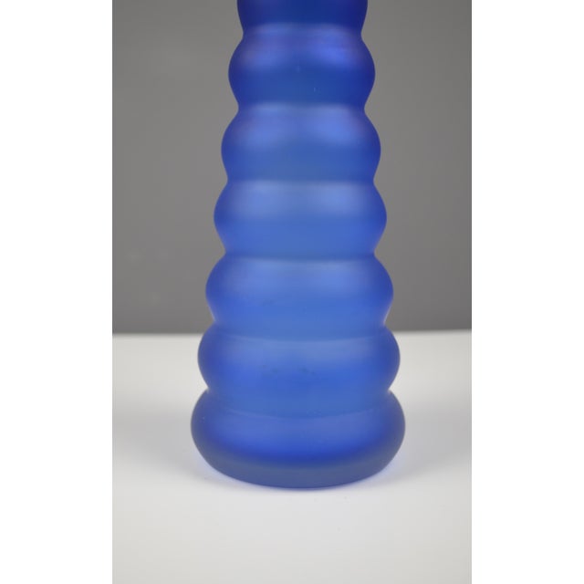 Postmodern Sculptural Cobalt Blue Frosted Art Glass Bottle, 1980s For Sale - Image 4 of 9