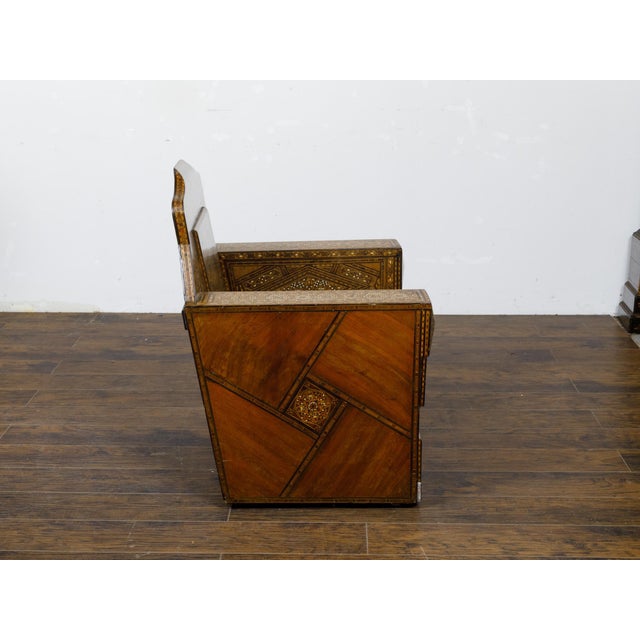 Moroccan 1900s Club Chair with Geometric Bone Inlay and Cushion For Sale In Atlanta - Image 6 of 12