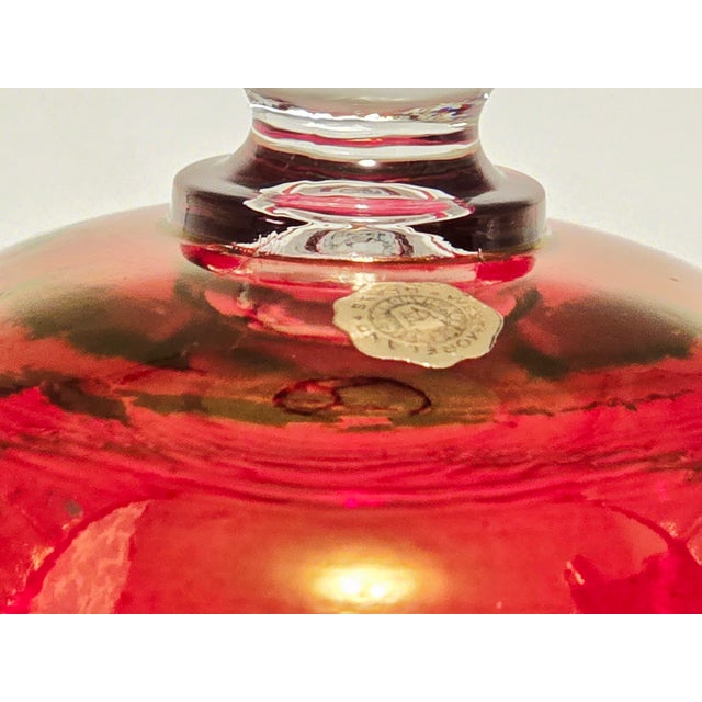 Westmoreland Handmade Ruby Glass Lidded Bowl With Floral Motif, Signed C. Peitier, 1978 For Sale - Image 9 of 12