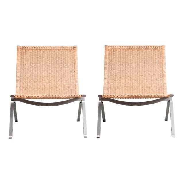 Set of Vintage Wicker PK 22 Chairs by Poul Kjærholm for Fritz Hansen For Sale