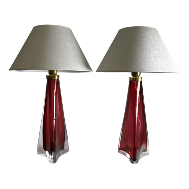 Scandinavian Glass Table Lamps by Carl Fagerlund for Orrefors, 1960s, Set of 2 For Sale
