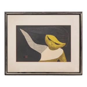 Mid-Century Japanese Framed Kaoru Kawano Woodblock Print