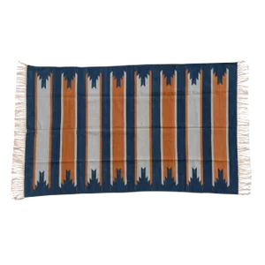Rue Rug, 6x9, Blue & Burnt Orange
