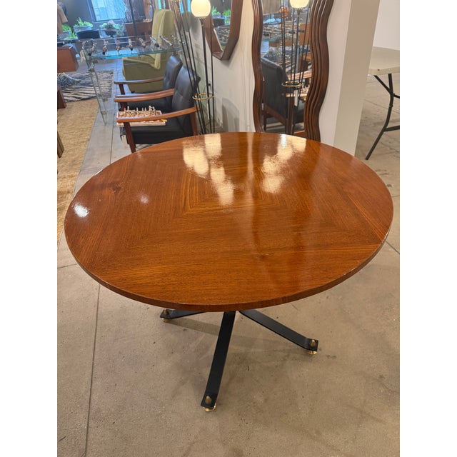 Carlo Ratti Geometric Walnut Round Table With Iron Base, Italy, 1950s For Sale - Image 10 of 11