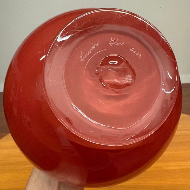 Striking Red Handblown Art Glass Vase, Signed and Dated 2003 For Sale - Image 11 of 11