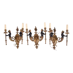 Set of Three 1930s Hollywood-Regency Style Double Arm Wall Sconces