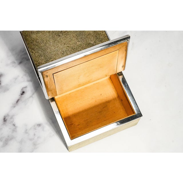 Green English Edwardian Antique Shagreen Leather Sterling Silver Cigar Box Tobacciana For Sale - Image 8 of 16