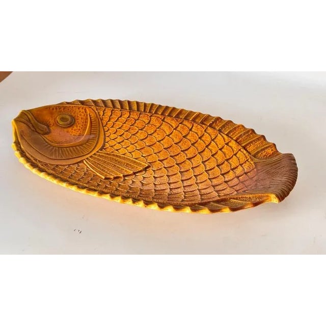 Mid-Century French Yellow and Brown Glazed Ceramic Decorative Dish, 1970s For Sale - Image 3 of 12