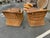 20th century Kreiss wicker chairs and ottoman set. Loose back and seat cushions, fixed back seat cushion.No cushions on...