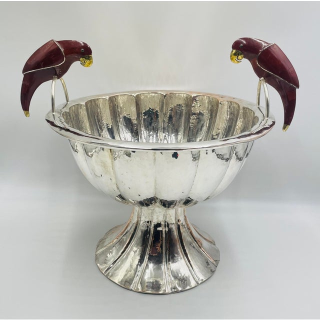 A monumental and sculptural silver-plated serving bowl designed and handcrafted in Taxco, Guerrero, Mexico by renowned...