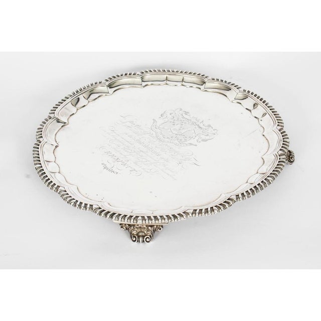 Large 19th Century William IV Silver Tray Salver by Paul Storr, 1820 For Sale - Image 4 of 15
