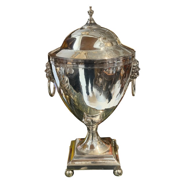 Traditional Antique Regency Style Silver Samovar With Lion Heads & Original Heater For Sale - Image 3 of 5