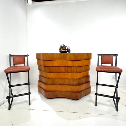 1960s Stacked Curved Wood Art Deco Bar