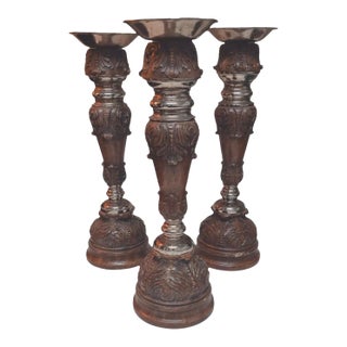Late 20th Century Ornate Maitland-Smith Hand-Carved Candle Holders ~ Set of 3 For Sale
