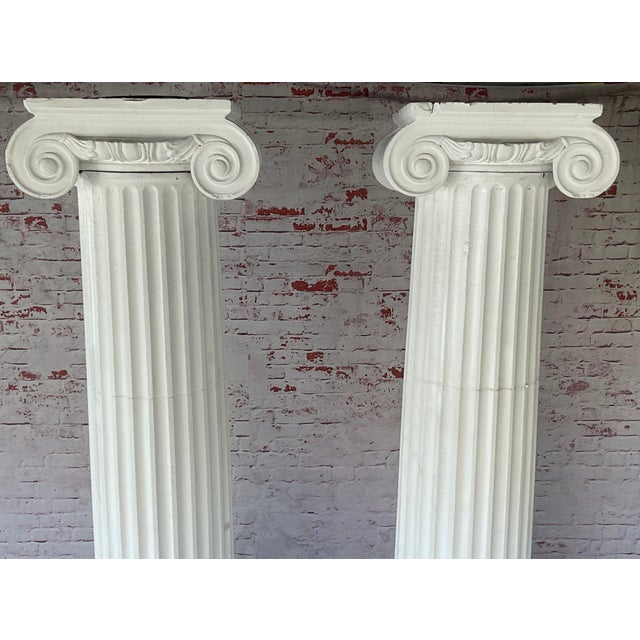 Neoclassical Ionic-Style Fluted White Carved Wood Architectural Columns, a Pair For Sale - Image 14 of 15