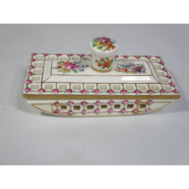 Antique Dresden Germany Hand Painted Porcelain Blotter & Organizer, 2 Piece For Sale - Image 10 of 12