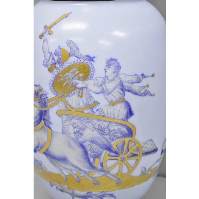 Vintage Greco Roman Classical Style Light Blue Porcelain Horse & Chariot Vase For Sale In Philadelphia - Image 6 of 14