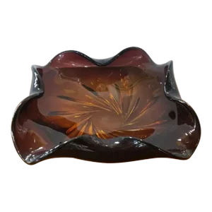 1970s Heavy Amber Glass Ruffled Edge Bowl/Candy Dish