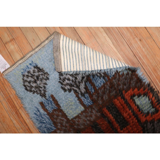 Mid 20th Century Swedish Rya Water Bungalow Mini Rug - 1'10" x 3'9" For Sale In New York - Image 6 of 8