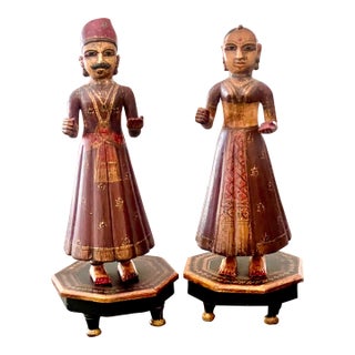 1920’s Hand Carved and Painted Indian Gangaur Goddess and God Idols For Sale