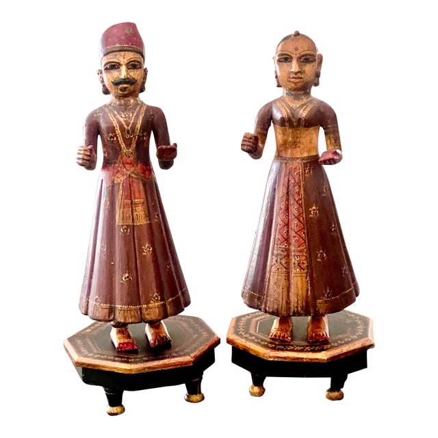 1920’s Hand Carved and Painted Indian Gangaur Goddess and God Idols For Sale