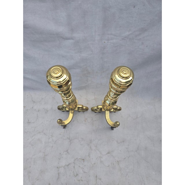 Metal Solid Brass Andirons For Sale - Image 7 of 8