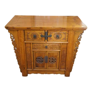Late 19th Century Antique Chinese Qing Dynasty Carved Elm Altar Cabinet