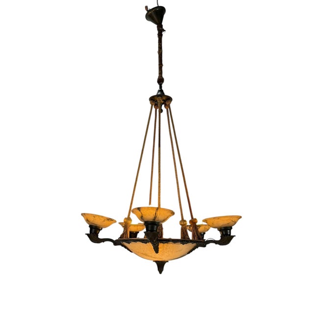 Art Deco French Alabaster Chandelier, 1930s For Sale - Image 6 of 17