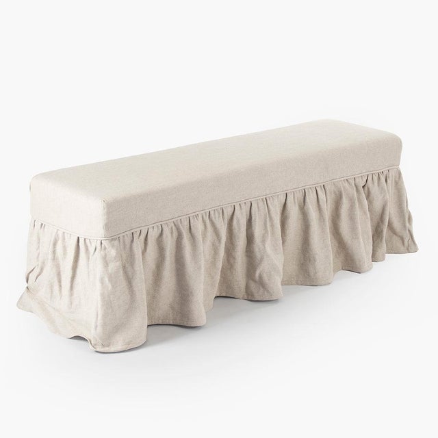 The Elena Bench from Zentique is a French Louis XVI bench with a button-tufted linen-cotton seat on a birch frame with...