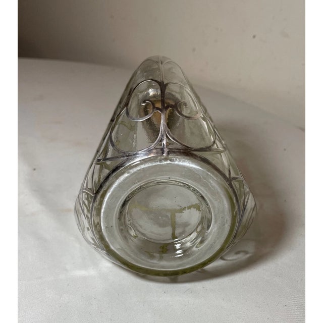 Antique Ornate Sterling Silver Overlay Glass Liquor Claret Decanter Bottle Jar For Sale - Image 11 of 12