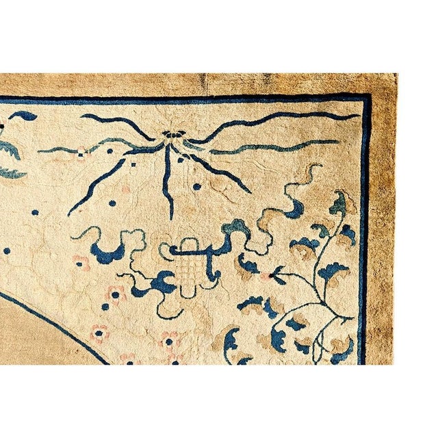 Late 19th Century 1890s Unique Beige Open Field Floral Antique Chinese Peking Rug 11' 4'' X 14' For Sale - Image 5 of 8