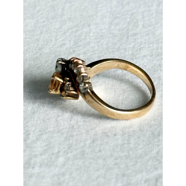 Metal Vintage 14k Yellow Gold Victorian Revival Golden Beryl & Diamond Bypass Cocktail Ring, Size 7 For Sale - Image 7 of 10