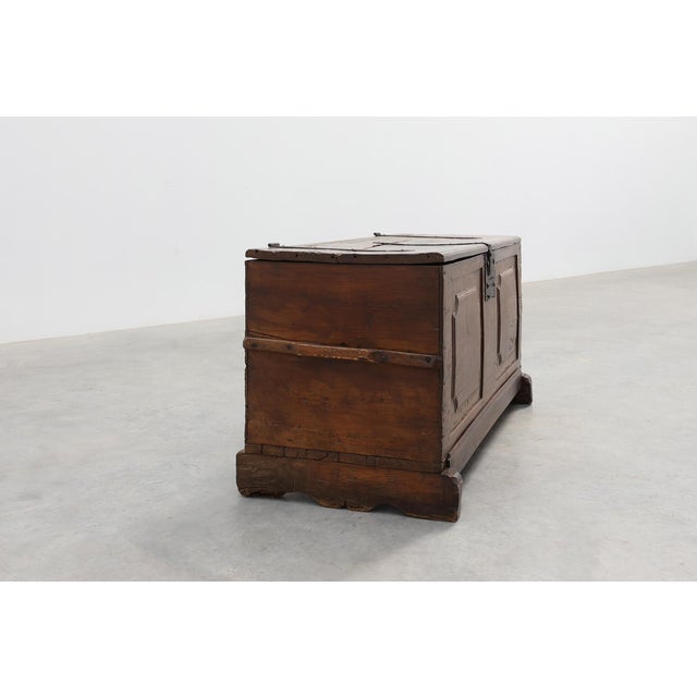 Flemish Oak Blanket Chest with Panelled Front and Iron Lock, 1825 For Sale - Image 11 of 14