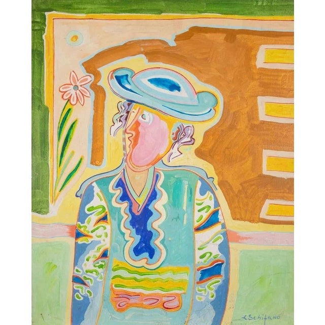 1980s Luciano Schifano, Portrait with Hat, Oil Painting, 1988 For Sale - Image 5 of 5