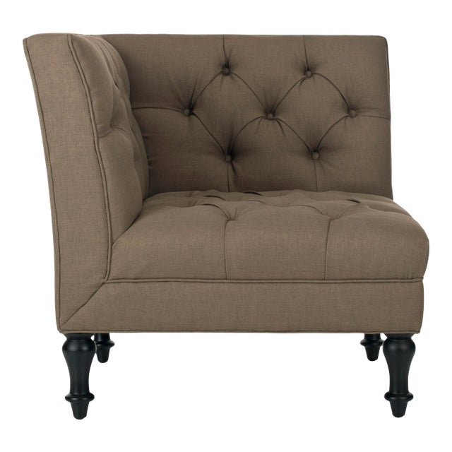 Tufted Corner Chair in Olive & Black For Sale