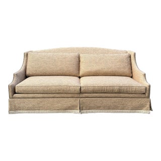 Ethan Allen Studded Track Arm Upholstered Skirted Sofa For Sale