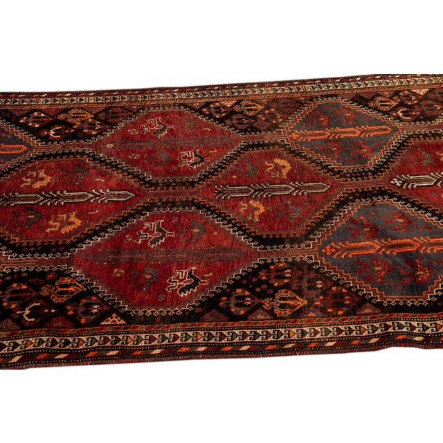 1920s Vintage Shiraz Handmade Tribal Pattern Red Wool Rug For Sale - Image 5 of 10