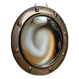 Vintage French Porthole-Style Witchs Mirror with Curved Glass, 1950s For Sale